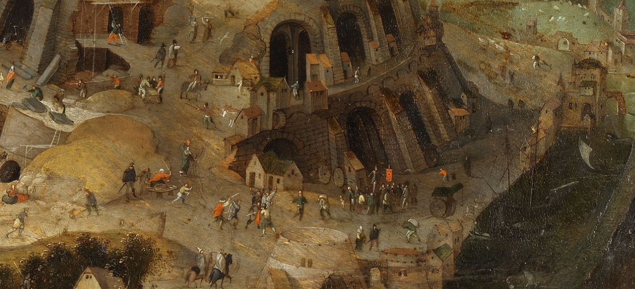 Detalle de: Construcción de la Torre de Babel (circa 1595). Óleo sobre tabla, 43,2 x 42,9 cm. Atribuida a Peter Brueghel el Joven