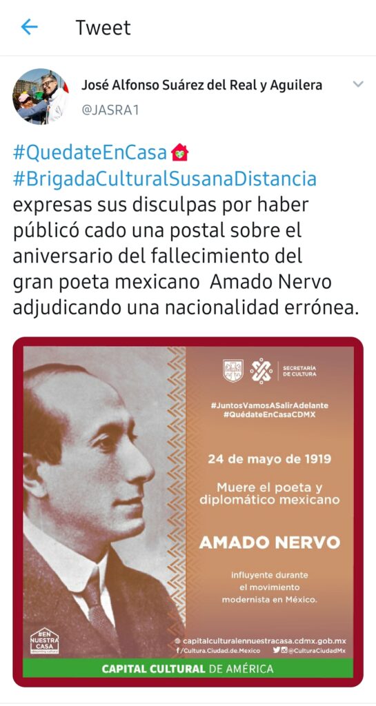 Captura de pantalla de la cuenta de Twitter de José Alfonso Suárez del Real y Aguilera