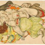 Female Lovers de Egon Schiele técnica gouache y lápiz 32 8 x 49 7 cm 1915