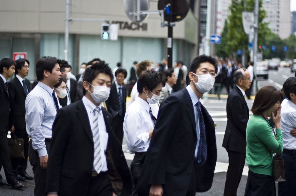 Japoneses en la pandemia de AH1N1 de 2009. Foto de Gabriel Synnaeve.