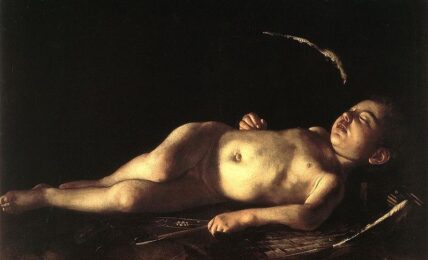 Cupido durmiendo por Caravaggio. Óleo sobre lienzo. 71 cm × 108 cm. Circa 1608.
