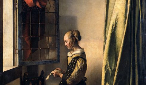 Detalle de Muchacha leyendo una carta. Pintura de Johannes Vermeer.