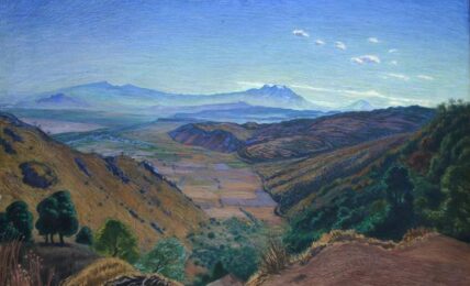 Valle de México desde la carretera de Cuernavaca, del Dr. Atl. Óleo sobre tela. 110 cm x 145 cm. 1955.