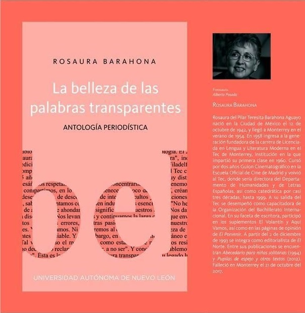 Portada de "La belleza de las palabras transparentes", de Rosaura Barahona