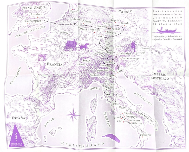 Mapa de Andanzas por Alemania e Italia de Mary W. Shelley