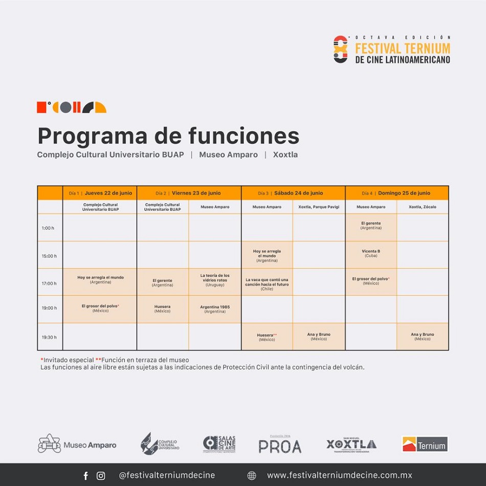Programa de Funciones del Festival Ternium de Cine Latinoamericano 2023 en Puebla
