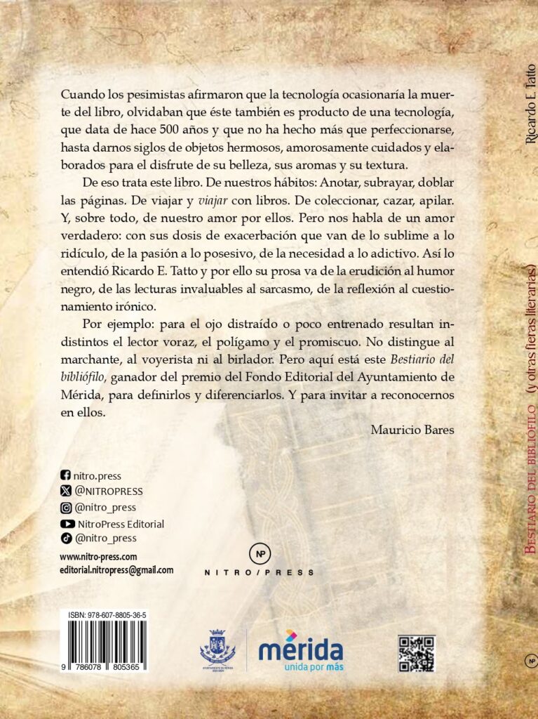 Contraportada Bestiario del bibliófilo de Ricardo E. Tatto