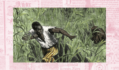 Hunting and escaped slave with dogs de American School, siglo XIX