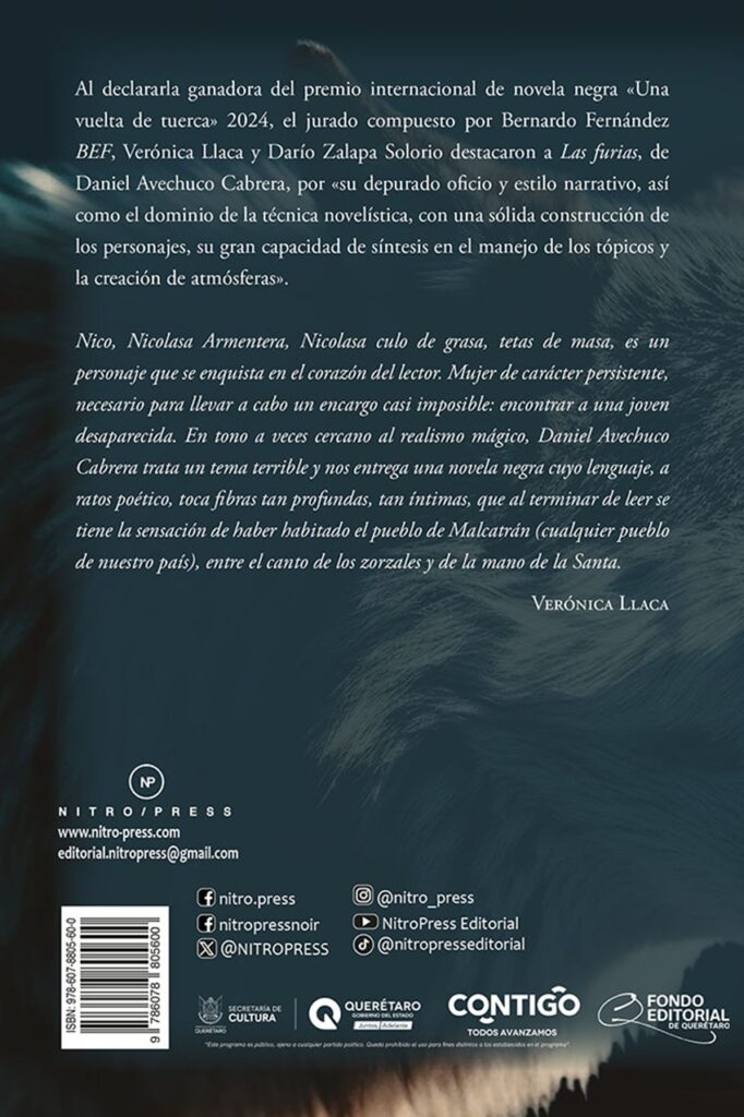 Contraportada de Las Furias de Daniel Avechuco