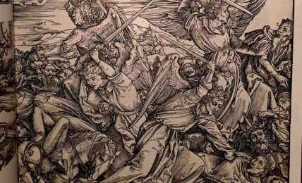 Fragmento de una impresión de Los cuatro ángeles vengadores de Alberto Durero. Fotografía de Mirna Coreliel