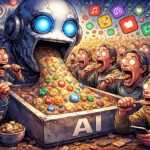 Una imagen que haga sátira de sí misma para poner de portada en una columna de internet. Imagen realizada con IA