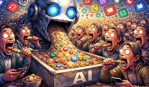 Una imagen que haga sátira de sí misma para poner de portada en una columna de internet. Imagen realizada con IA