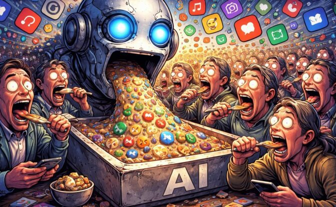 Una imagen que haga sátira de sí misma para poner de portada en una columna de internet. Imagen realizada con IA