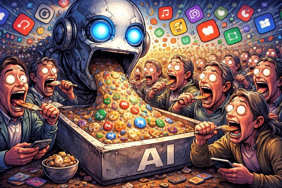 Una imagen que haga sátira de sí misma para poner de portada en una columna de internet. Imagen realizada con IA