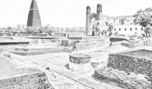 Boceto de Tlatelolco. Imagen por cortesía de Evelina Iniesta