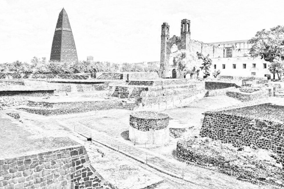 Boceto de Tlatelolco. Imagen por cortesía de Evelina Iniesta