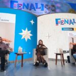 De izquierda a derecha Óscar Alarcón Salud Ochoa y Judith Castañeda durante la presentación de Autopsia de un amor en la FENALI 2026. Foto de Ricardo Castillo