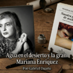 Imagen generada con la Inteligencia Artificial Gemini a partir de la fotografía de Mariana Enriquez y la portada de su libro Nuestra parte de noche