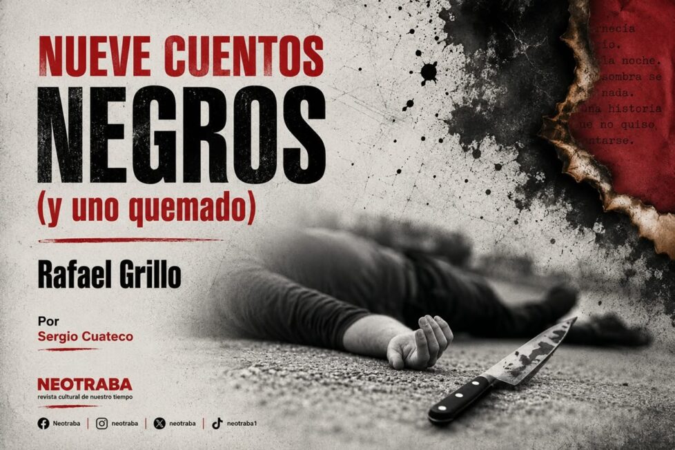 Nueve cuentos negros y uno quemado de Rafael Grillo por Sergio Cuateco. Imagen generada con IA ChatGPT