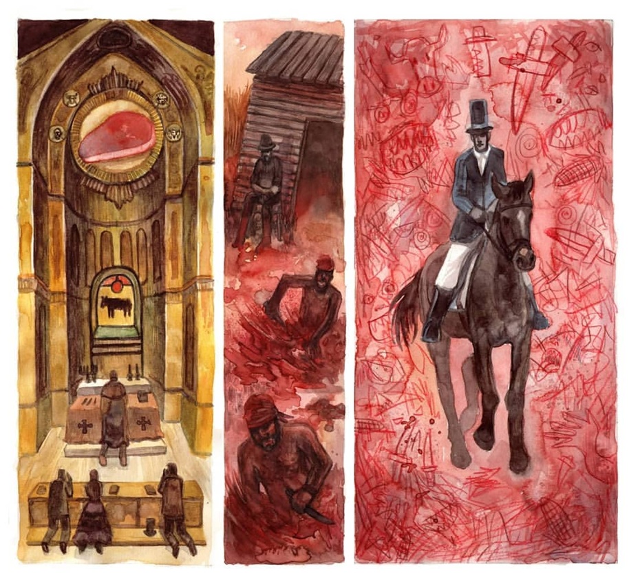Ilustración de El matadero de Esteban Echeverría. Ilustración de Darío Mekler