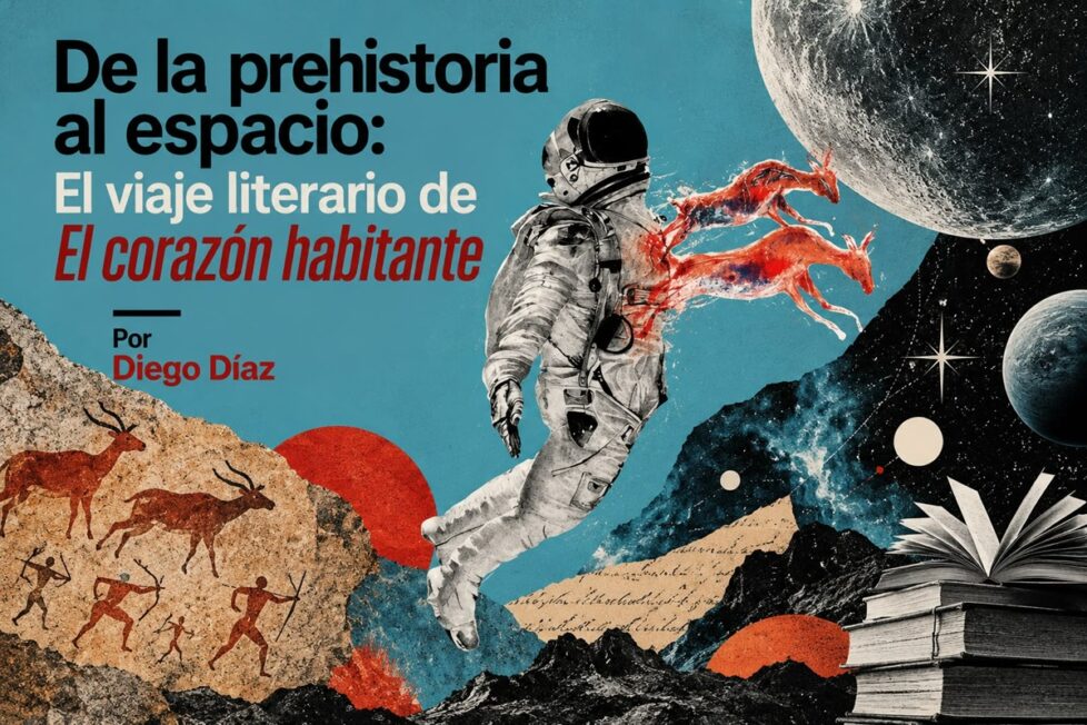 De la prehistoria al espacio El viaje literario de El corazón habitante por Diego Díaz. Imagen generada con IA ChatGPT