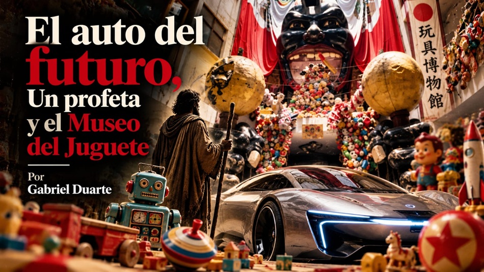 El auto del futuro, Un Profeta y el Museo del Juguete por Gabriel Duarte. Imagen generada con IA ChatGPT