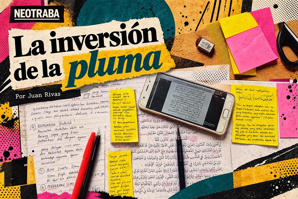 La inversión de la pluma por Juan Rivas. Imagen generada con IA ChatGPT